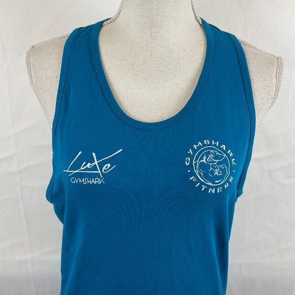 Gymshark Tank Top Women's M Dark Teal Blue Embroidered White Sleeveless - Picture 3 of 11